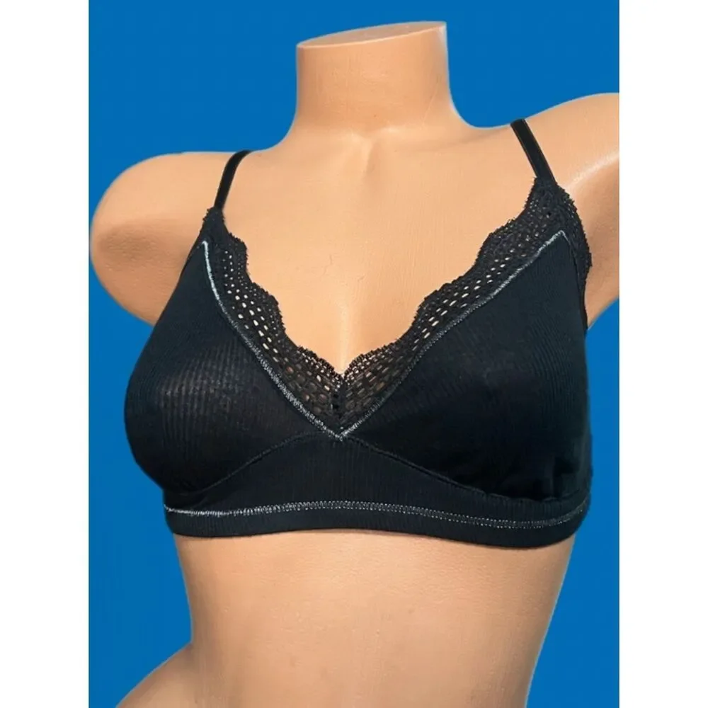 Victoria’s Secret Lace Trim cotton Unlined bralette bra black Medium